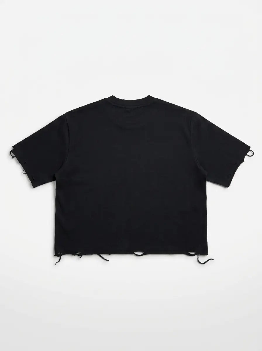 DISTRESSED CROP TOP TEE
